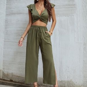 Ruffle Trim Twist Top With Pants (CO ORD SET)